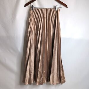 NWT Zara Gold Pleated Midi Skirt, Size XS